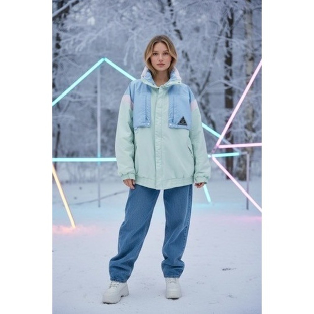 Teddy Fresh Color Block Puffer Jacket Pastel Rainbow Logo Sz 3XL Womens PLZ READ
